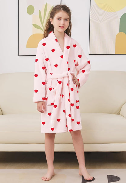 Umeyda Girls Robe, Shawl Collar Fuzzy Fleece Bathrobes with Belt and Pockets for Kids Boys, 2-15 Years