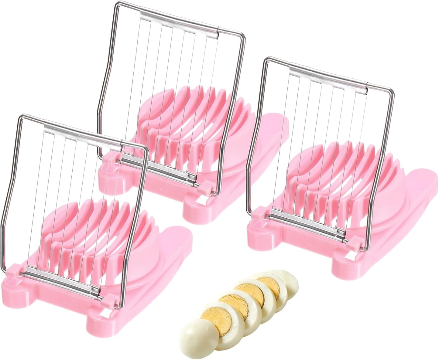 uxcell 3 Pack Egg Slicer for Hard Boiled Eggs, Stainless Steel Wire Multipurpose Egg Slicer Fruit Cutter Small Portable Eggs Peeler Tool for Strawberry Tomato Breakfast Salad, Pink