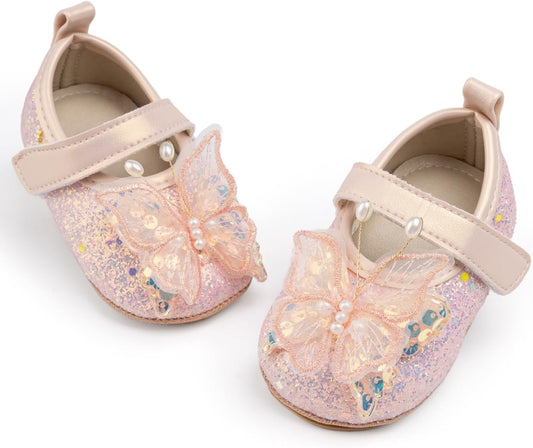 HsdsBebe Baby Girls Mary Jane Flats Non Slip Soft Sole Bowknot Princess Wedding Dress Shoes Toddler First Walkers Infant Newborn Baptism Crib Shoes