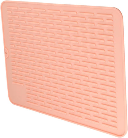 Silicone Dish Drying Mat for Kitchen Counter, Non-Slip Sink Liner with Raised Stripes, Heat Resistant & Easy to Clean, Large 15.75x11.81 Inch Draining Pad(Pink)