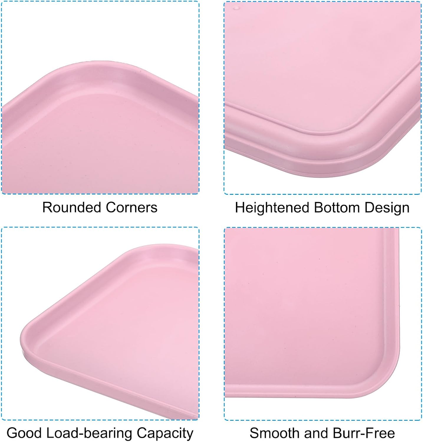 PATIKIL Plastic Fast Food Serving Tray, 3 Pcs 9.8" x 6.7" Reusable Rectangular Cafeteria Serving Platter for Party Kitchen Restaurant, Pink