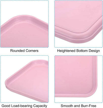 PATIKIL Plastic Fast Food Serving Tray, 3 Pcs 9.8" x 6.7" Reusable Rectangular Cafeteria Serving Platter for Party Kitchen Restaurant, Pink