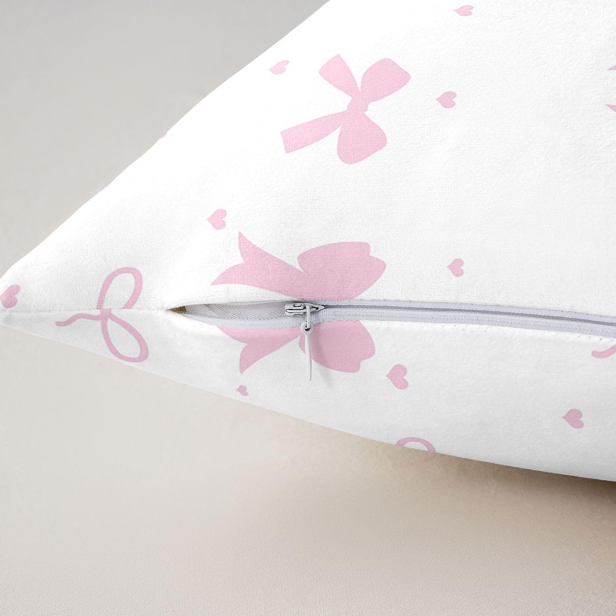 Feelyou Light Pink Bow Throw Pillow Covers 1 Pcs Cute Princess Bowknot Cushion Case Kawaii Love Heart Pattern Decor Pillowcase Indoor Outdoor Super Soft 22 x 22-Inch