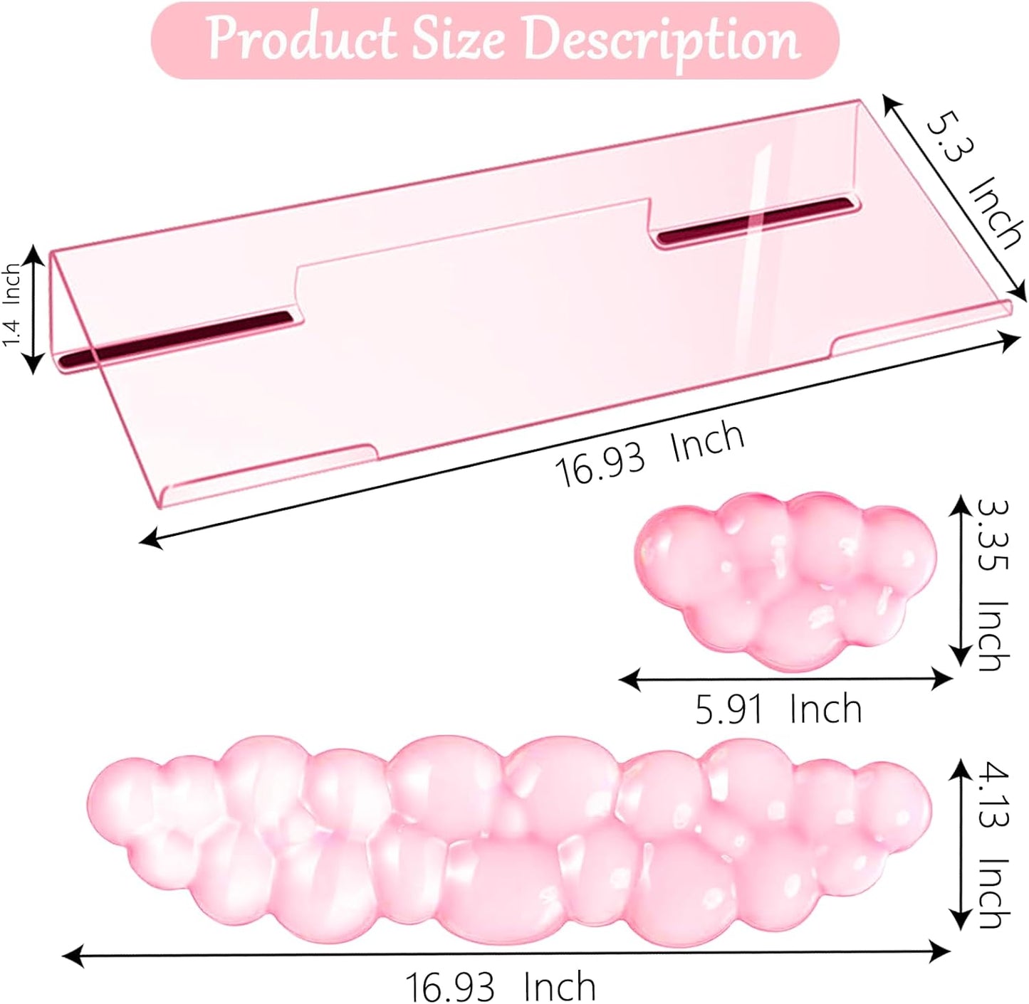 Acrylic Computer Keyboard Stand with Gel Cloud Wrist Rest Keyboard Riser with Comfortable Clear Silicone Mouse Wrist Pad Ergonomic Tilted Transparent Keyboard Holder for Desktop Office Hot Pink