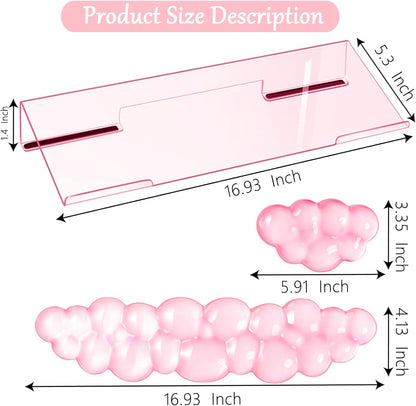 Acrylic Computer Keyboard Stand with Gel Cloud Wrist Rest Keyboard Riser with Comfortable Clear Silicone Mouse Wrist Pad Ergonomic Tilted Transparent Keyboard Holder for Desktop Office Hot Pink