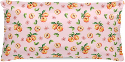 Peaches Pink Satin Pillowcase for Hair and Skin with Zipper, Soft Breathable Cooling Silk Pillow Cases, Summer Fruit Country Flowers Watercolor Throw Pillow Covers King Size 20''x40''