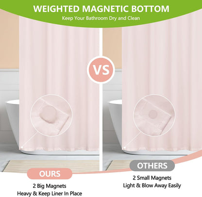 Seenus Waterproof Soft Microfiber Shower Curtain TPU Backed Lightweight, Baby Pink Fabric Shower Curtain Liner with 2 Large Magnets, 72 x 72 Inch 2 in 1 Hotel Quality Cloth Bathroom Curtain Washable
