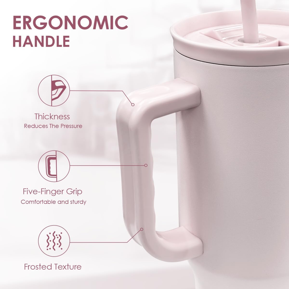 SANDJEST Pale Pink 40oz Tumbler with Handle and Straw, Insulated Stainless Steel Travel Coffee Mug for Women Girls, Gift Idea for Birthday Christmas Mothers Day