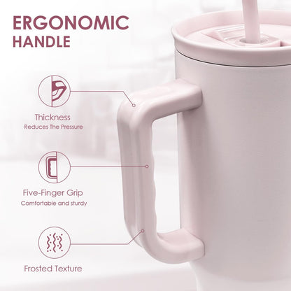 SANDJEST Pale Pink 40oz Tumbler with Handle and Straw, Insulated Stainless Steel Travel Coffee Mug for Women Girls, Gift Idea for Birthday Christmas Mothers Day