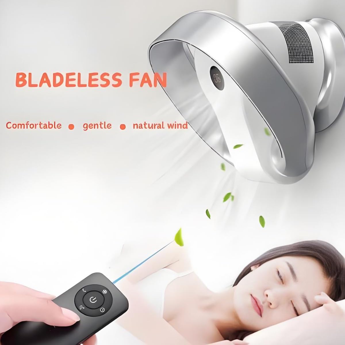 Bladeless Fan for Bedroom, 14in Leafless Wall Mounted Fans, Desk Fans Quiet, 90° Oscillating Fans for Indoors with 7+2 Speeds, with Remote Control/Timer 26 W Power(Pink)