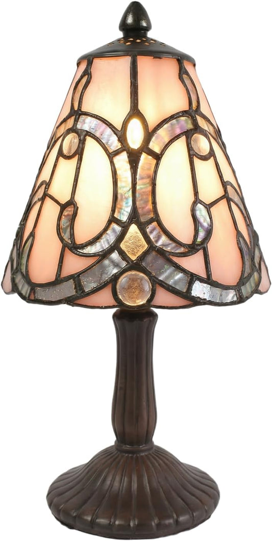 YODIMUST-FSB03 6 Inch Tiffany Style Table Lamp, Stained Glass Lamp, Pale Pink Vintage Bedside Lamp, Small Bedside Lamp, Living Room Decoration, Bedroom Decoration, Vintage Style Lamp