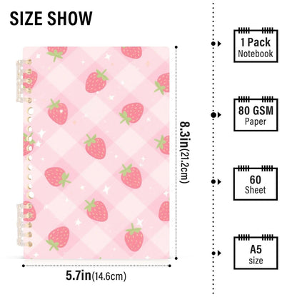 EtherSpher A5 size Pastel Peach Strawberry notebook spiral 8.3" x 5.7", wear-resistant school supplies for college 60 sheets for planner&business
