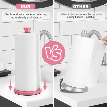 Stainless Steel Paper Towel Holder, Pink, Countertop for Kitchen & Bathroom, Standing with Weighted Base for Standard or Rolls, Brushed Brass
