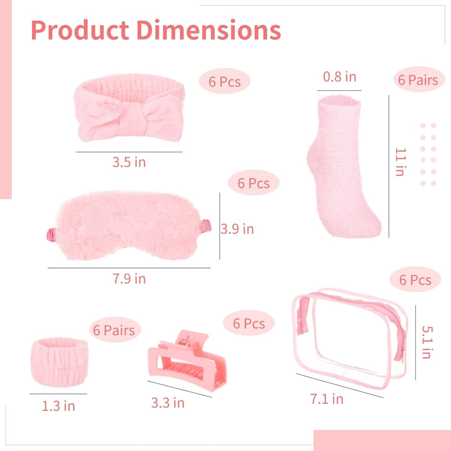 Homaisson 6 Sets Sleepover Party Supplies, Spa Set with Plush Sleep Eye Mask, Headband, Hair Clip, Socks, Bag for Girls Women Slumber Spa Birthday Pajama Gifts, Pink