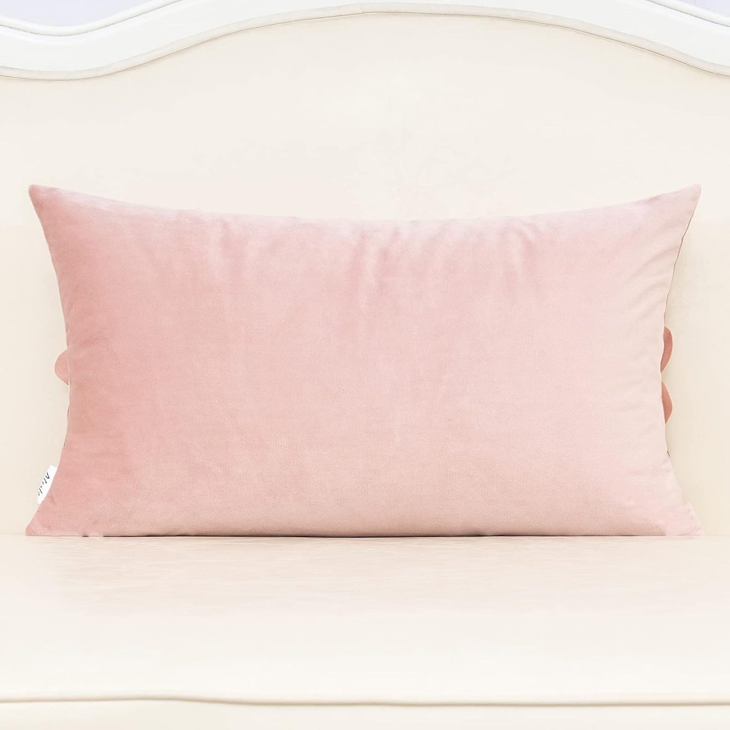 Alerfa 3D Flower Handmade Throw Pillow Cover Decorative Pink Velvet Pillowcase Cushion Cover with Hidden Zipper for Couch Bed Living Room Home Decor 12x20 Inches