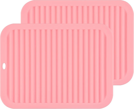 Silicone Trivets for Hot Dishes, Pots and Pans, Silicone Hot Pads for Kitchen, Heat Resistant Mat for Quartz Counter Table, Multi-Purpose Trivet Mat Pot Holders Set 2 Pink