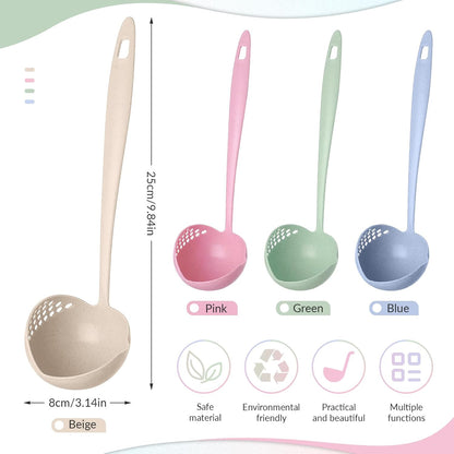 2 in 1 Soup Ladle for Kitchen, Ladle Spoon Soup Strainer with Long Handle for Cooking Easy Serving (Pink)