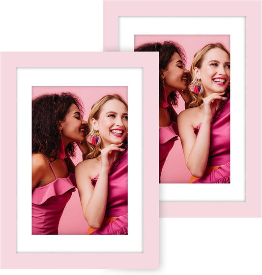 SYNTRIFIC 4x6 Picture Frame, 2 Pack Photo Frames Scandinavian Style Display Pictures 3.5x5 with Mat or 4x6 without Mat for Wall Mounting or Table Top Display,Light Pink