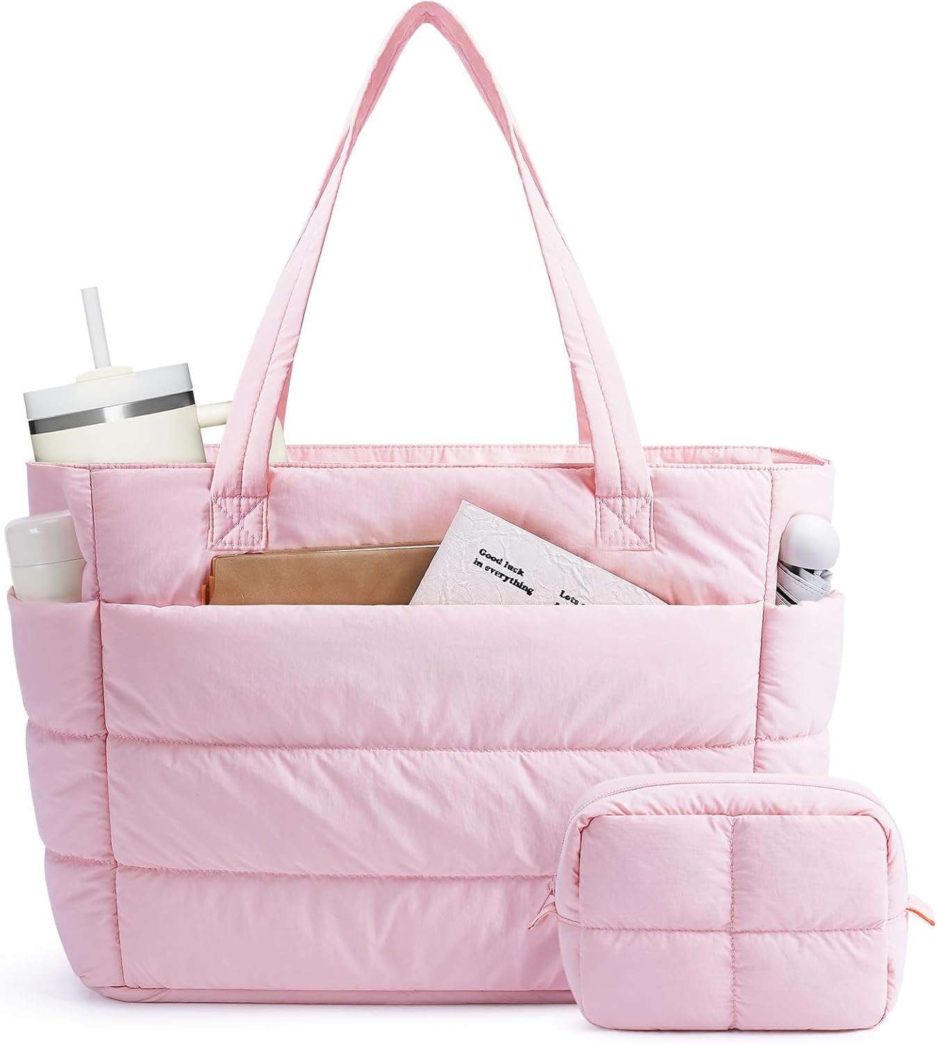Narwey Nylon Puffer Tote Bag for Women, Puffy Work Nurse Teacher Tote Bag, Quilted Shoulder Bag for Travel, Gym, Gifts