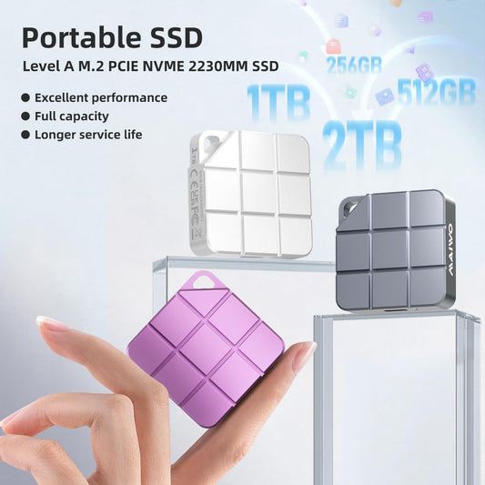 MAIWO 1TB Portable SSD External Solid State Drive, Build-in M.2 2230 PCIe NVMe SSD, USB C 3.2 Up to 1050MB/s, Mini Cute PSSD for iPhone 15 16 17 Pro Max MacBook Pro Air, Aluminum (Pinkish Purple)