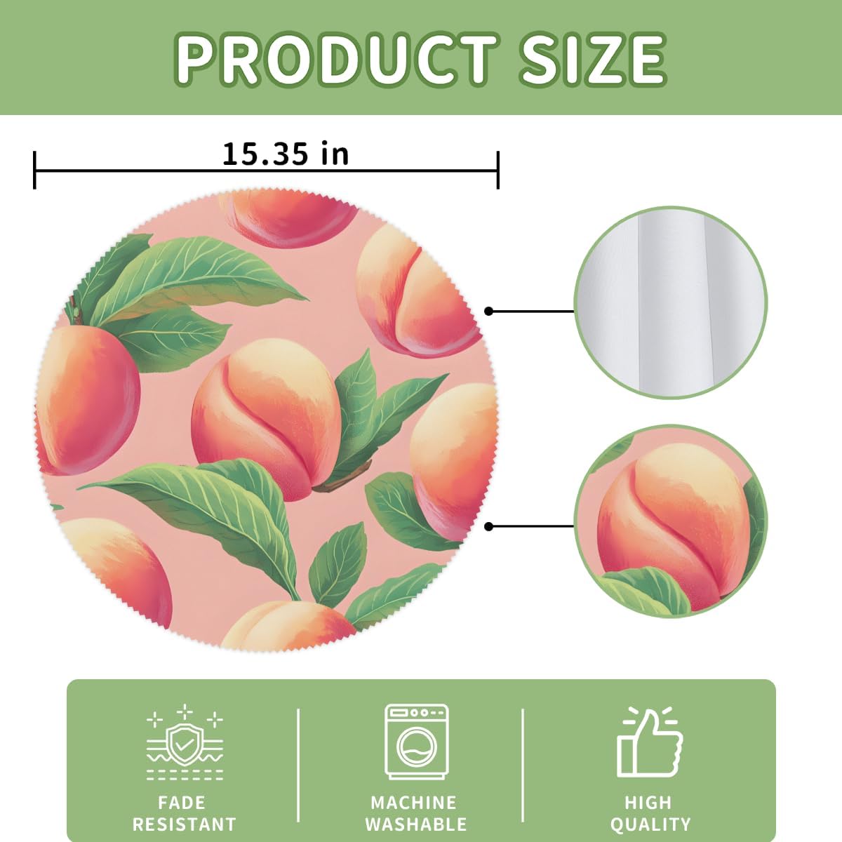 Round Placemat Set of 4-15 Inch Non Slip Heat Resistant Table Mats Washable Place Mats for Kitchen Dining Party Table Decor Peach Fruit Pattern