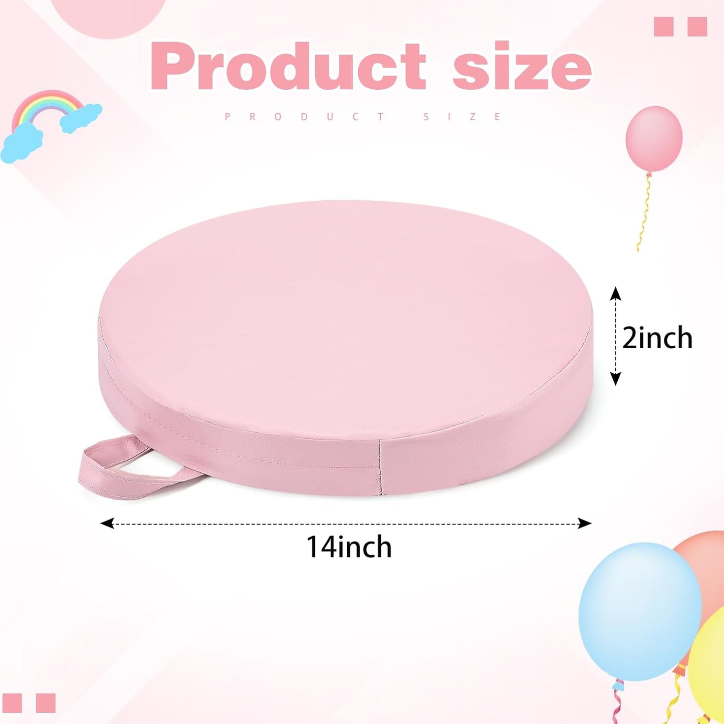 Sawysine 2 Pcs 14 Inch Floor Cushions with Handle, Flexible Round Floor Seating Pillows for Home School Classroom Kindergarten Daycare Nursery, 2 Inch Thick (Pink)