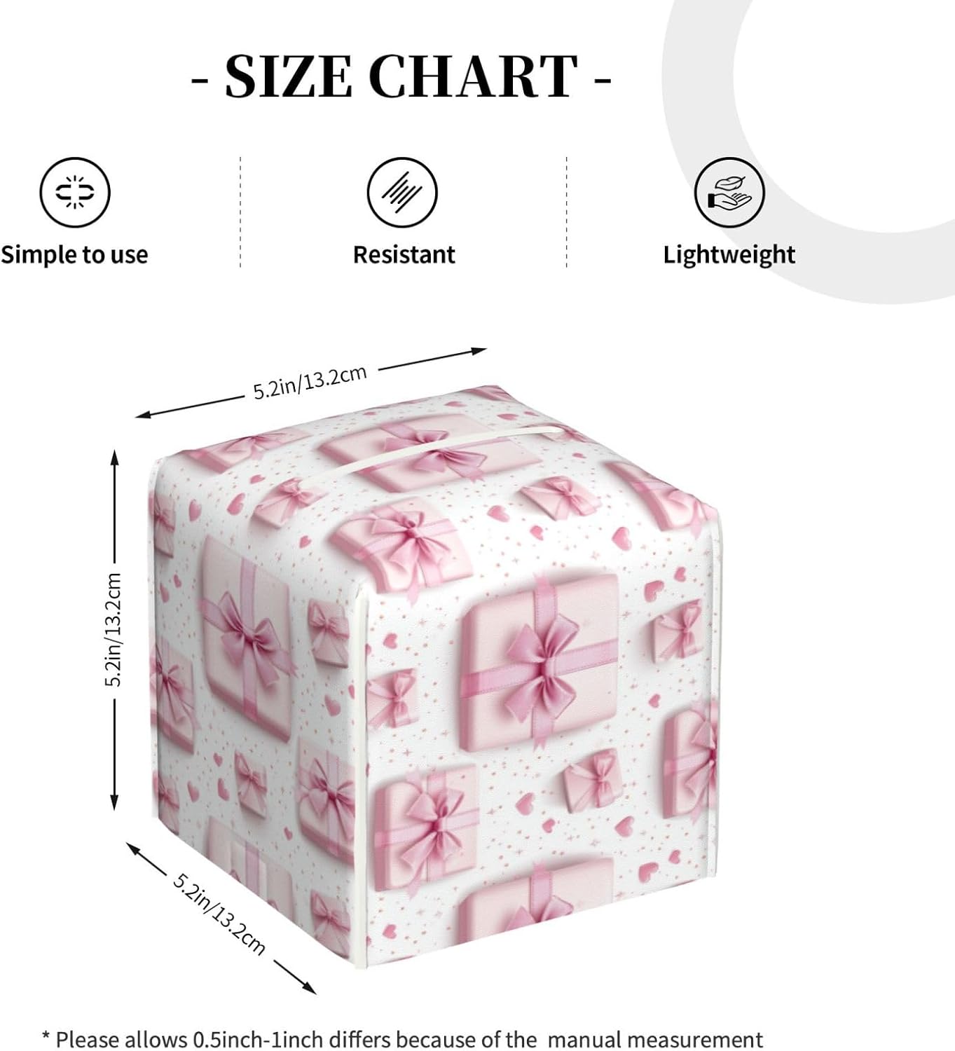 Pink Ribbon Box Print Tissue Box Cover Holder Cube, Foldable Leather Tissue Box Cover Square, Modern Decorative Organizer for Tabletop Bathroom Car Office Desk Decor