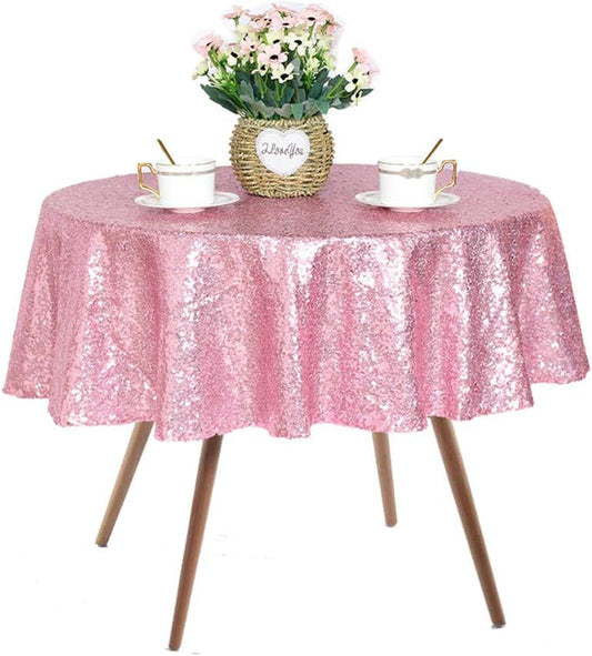 JYFLZQ Rose Pink Sequin Tablecloth 50" Small Round Sparkly Drape Table Cloths Table Cover Overlay for Wedding Birthday Party Baby Bridal Shower