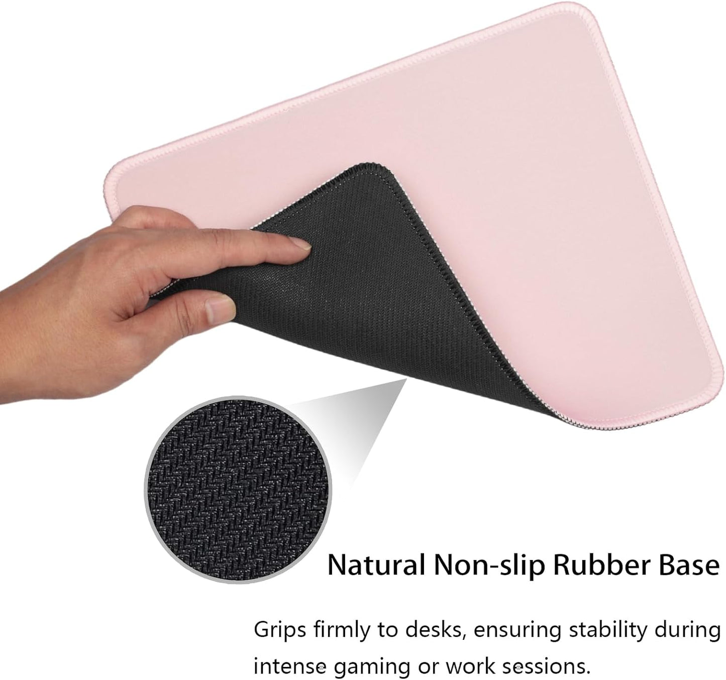 Light Pink Office/Gaming Mouse Pad 10.2x8.2 Inch, Stitched Edge, Durable Portable Solid Color Mat for Desk, Non-Slip Rubber Base, Smooth Surface