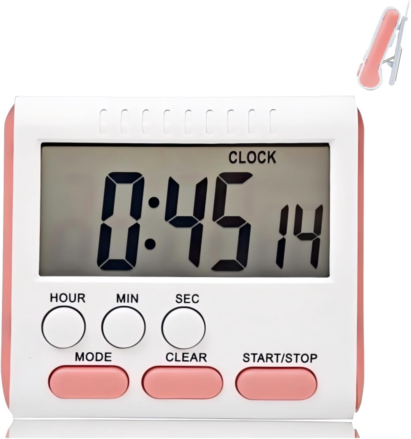 24 Hour Digital Timer Magnetic Kitchen Timer with Clip Large Screen Alarm Clock Refrigerator Magnet for Small Cooking Hour Timers and Home Use Perfect for Fridge and Stove (Pink)