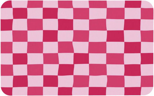 Bath Mat Pink Checkerboard Pattern Absorbent Non Slip Doormat 19.7x31.5 in Washable Diatomaceous Shower Mat Floor Mats for Bathroom Kitchen Entryway