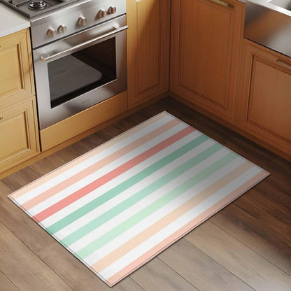 Peach Pink Green Ombre Entryway Area Rug 2'x3', Farmhouse Stripe Modern Indoor Door Mat Non Slip Kitchen Rug Runner, Washable Small Floor Mat Carpet for Bathroom