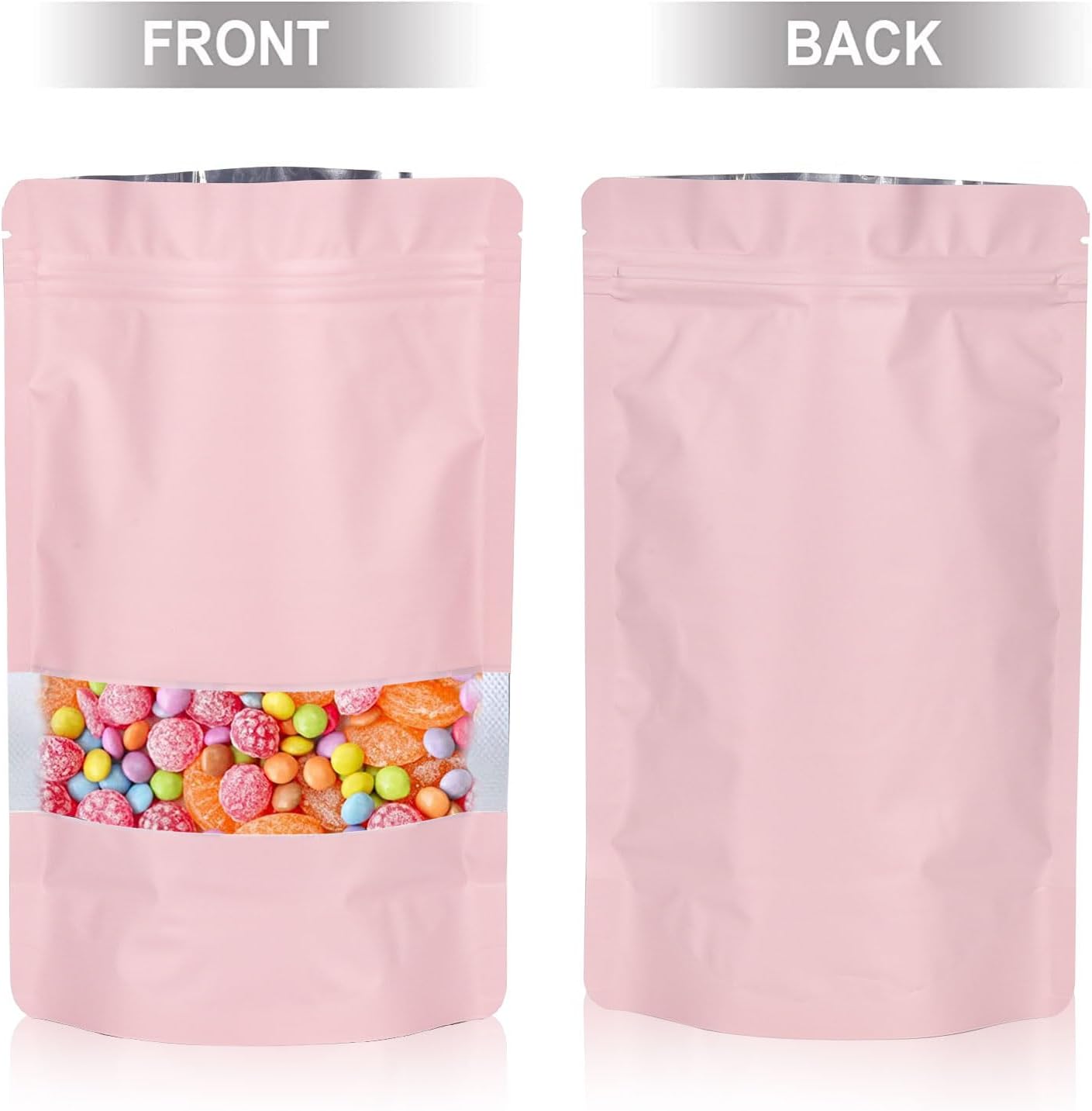 120pcs 4"x6" Mylar Bags for Food Storage,Smell Proof Bag with Matte Window Resealable Food Storage Bags for Small Business, Stand-up Foil Pouch Packaging Freeze Dried Candy Bag(Pink)