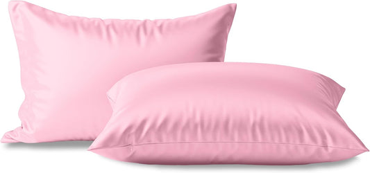 Mocassi Premium Set of 2 Satin Pillowcases with Hidded Zipper - Wrinkle Free, Smooth and Cooling Luxurious Satin Silky Pack of 2 Ultra Soft Pillow Covers, Standard/Queen, Light Pink