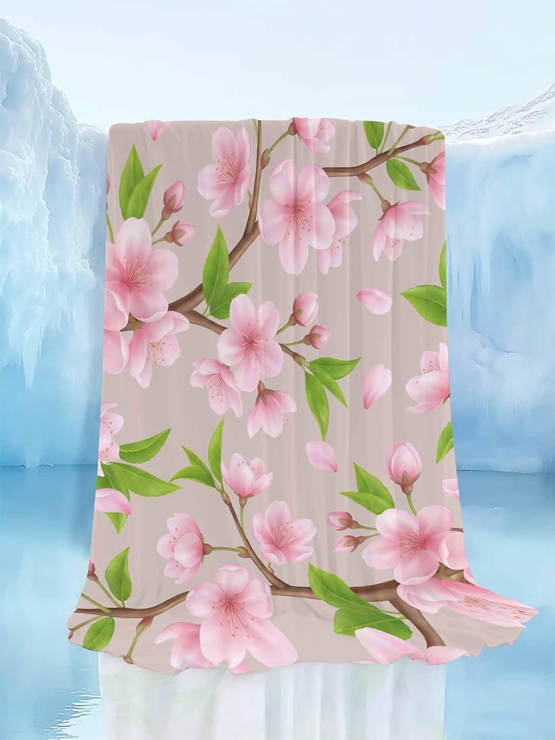 Cooling Blanket for Hot Sleepers, Pink Peach Flowers Lightweight Breathable Summer Blanket, Spring Botanical Watercolor Floral Brown Double-Side Cool Throw Blankets for Sleeping Travel, 30"x40"