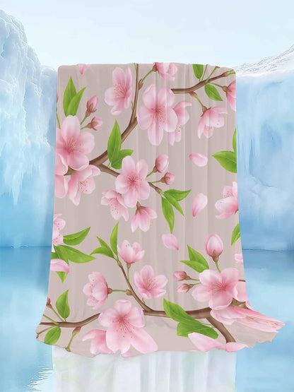 Cooling Blanket for Hot Sleepers, Pink Peach Flowers Lightweight Breathable Summer Blanket, Spring Botanical Watercolor Floral Brown Double-Side Cool Throw Blankets for Sleeping Travel, 30"x40"