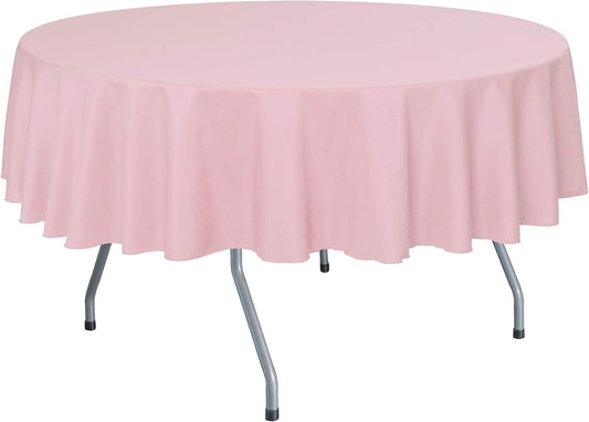Ultimate Textile 60in Round Tablecloth - Polyester Linen with Stain & Wrinkle Resist, Machine Washable, Seamless Design for Wedding Party Events - Light Pink, 10 Pack