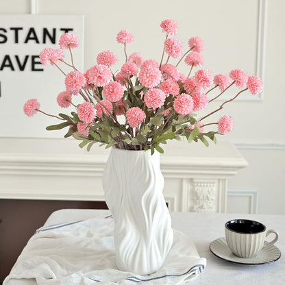 Laelfe 5Pcs Artificial Pompon Mum, Fake Kiku Flowers Silk Small Mini Chrysanthemum Ball Faux Mum Decor for Autumn Filler DIY Bouquet Centerpieces Arrangements Shower (Pink)