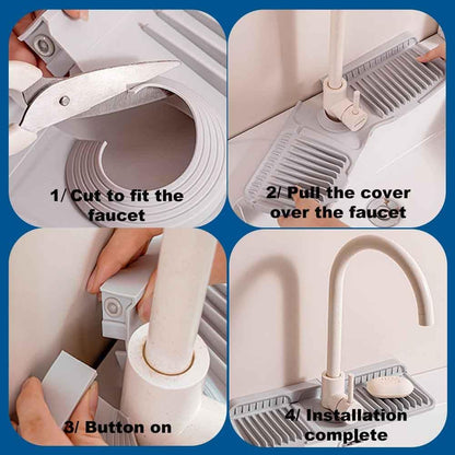 Silicone Faucet Handle Drip Catcher Tray Mat, 16 Inch Silicone Faucet Mat Dish Soap Sponge Holder, Drying Mat for Kitchen Counter Bathroom Kitchen Sink Splash Guard