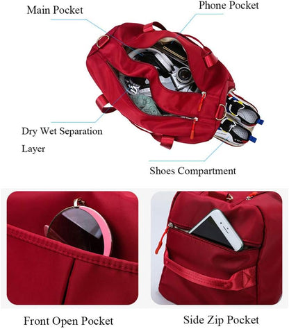 Sports Gym Bag for Women Travel Duffel Bag with Wet Pocket and Shoes Compartment for Training Swim Yoga(Pink)