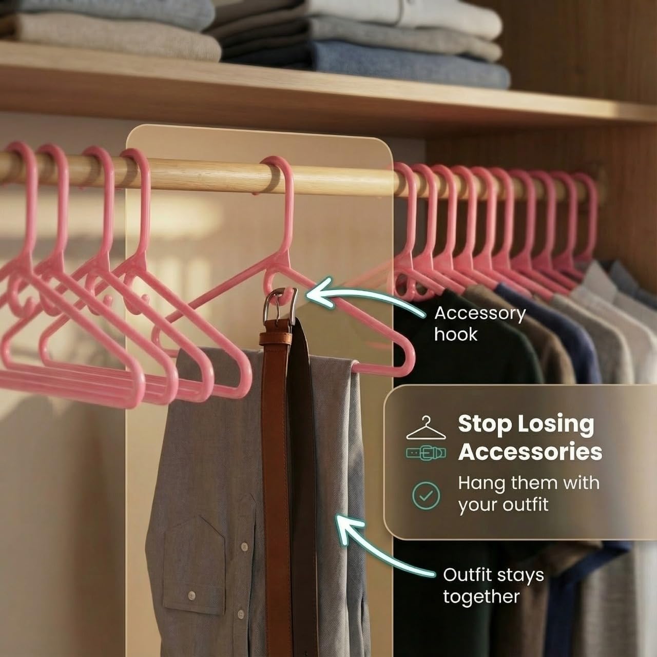 DEILSY™ Heavy Duty Plastic Hangers 50 Pack - Extra Heavy Duty Hangers for Clothes, Thick Pink Plastic Hangers, Strong Clothes Hangers with Hook for Scarves & Belts