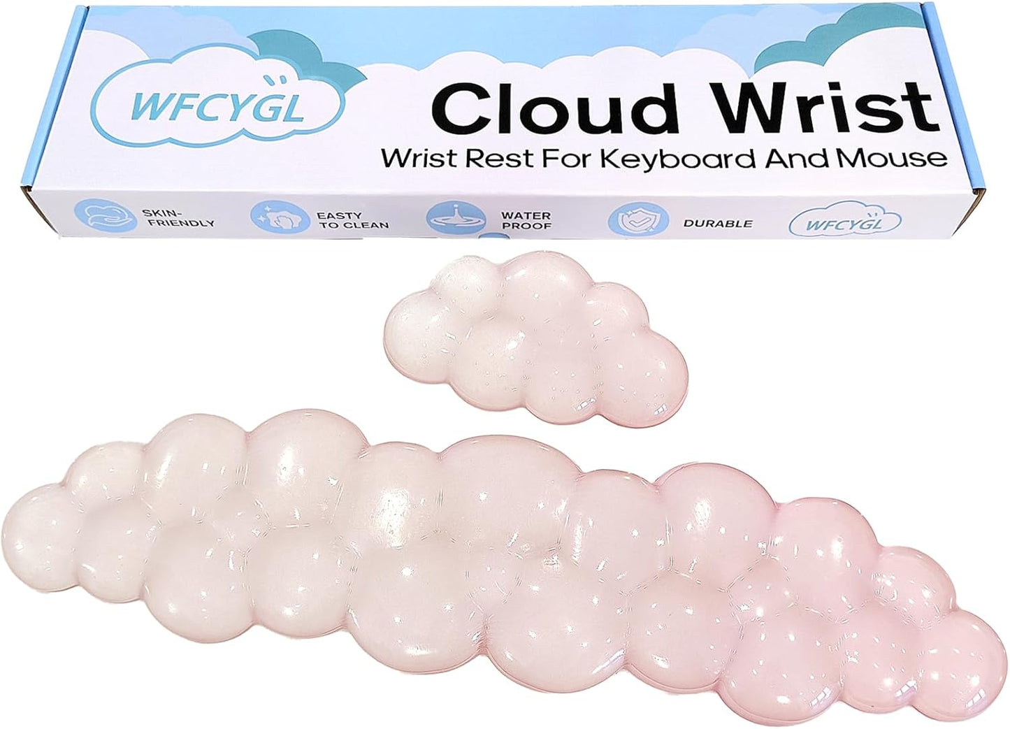 Gel Cloud Wrist Rest for Keyboard and Mouse Gradient Light Pink Clear Keyboard Wrist Rest Transparent Ergonomic Cute Cool Mouse Wrist Pad Silicone Non-Slip Wrist Pad for Computer Gaming Laptop Office