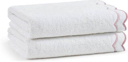 Peri Home 2 Piece Bath Towel Set, 500 GSM, 100% Cotton Towel for Bathroom, Embroidered, Soft & Absorbent, White with Blush Scallop
