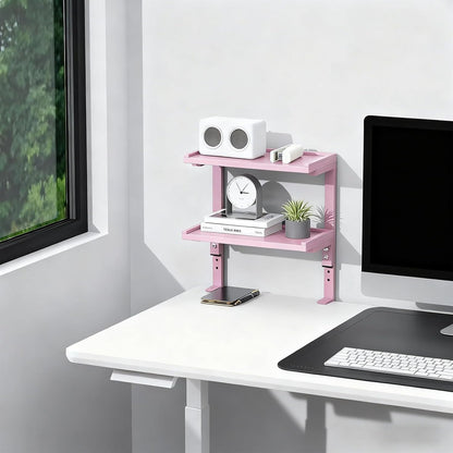 Spacrea clamp on Desk Shelf, 2 Tier Office Desk Shelves Organizer, Wood Desktop Supplies Storage Rack, Desk Organizers and Accessories (Pink)