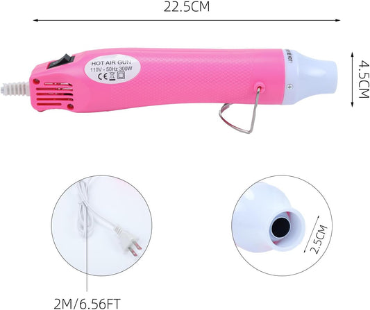 Heat Gun, 110V 300W Handed Hot Air Gun for Crafting, 3.28FT Ultra-Long Cable Portable Heat Gun with Stand and Power Cord for Shrinking Wrapping PVC, DIY Embossing and Drying Paint (Pink)