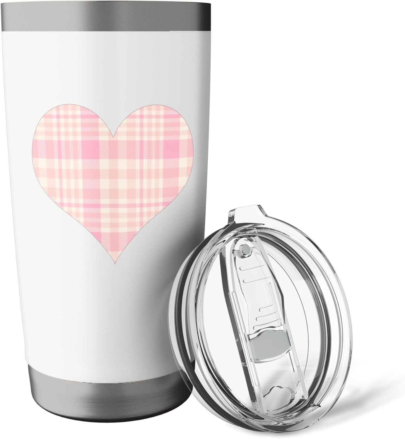Cute Pink Peach Plaid Checkered Gingham Pattern Minimalist Stainless Steel Insulated Tumbler