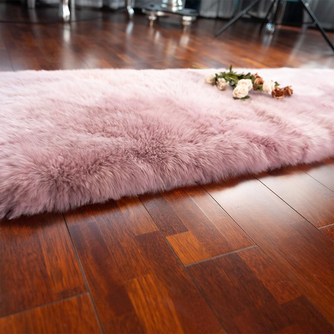 LLB Genuine Sheepskin Rug Plush Soft Throw Area Rug Fur Carpet Fluffy Shaggy Sheepskin Rug for Living Room Kids Bedroom Luxury Home Decor Rectangle (Light Pink, 24''x72'')