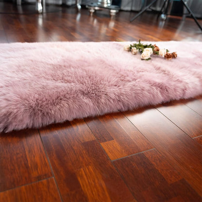 LLB Genuine Sheepskin Rug Plush Soft Throw Area Rug Fur Carpet Fluffy Shaggy Sheepskin Rug for Living Room Kids Bedroom Luxury Home Decor Rectangle (Light Pink, 24''x72'')