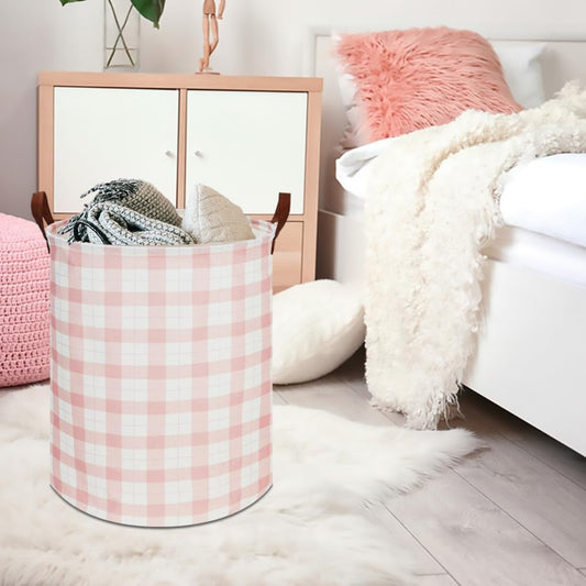 CLOCOR Laundry Basket, Waterproof Pink Nursery Hamper, Collapsible Fabric Storage Container, Room Decor, Gift Basket(Pink Grid)
