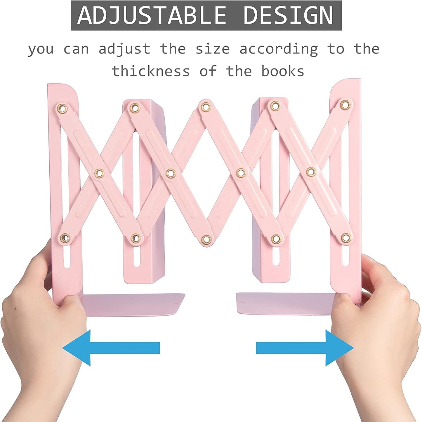 Aobopar Book Ends, Bookends for Shelves, Book Organizer for Desk, Metal Bookends for Heavy Books, Book Holders for Shelves, Suitable for Office, Home and School Use (Pink)
